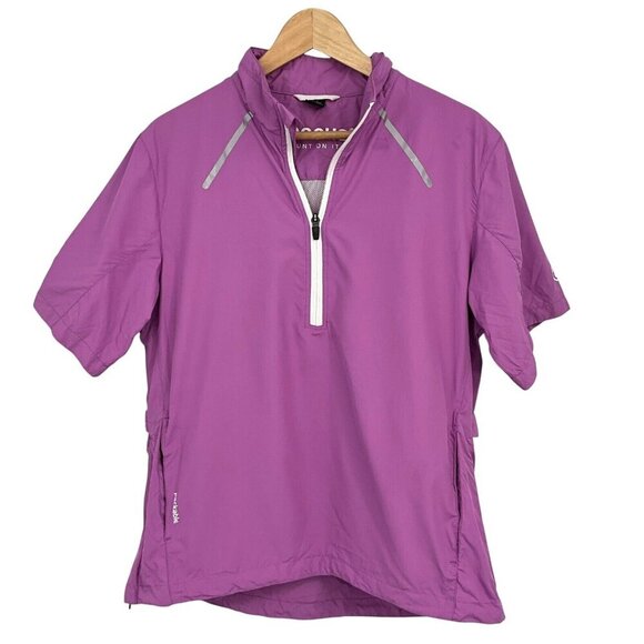 Abacus Outdoor Women's Packable Jacket Fuchsia Pink Size L Short Sleeve Hood - Picture 1 of 11